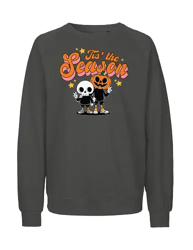 Tis' the Season - halloween, cartoon, pumpkin, skeleton, peace sign, seasonal, festive, lettering, stars, friendship - Fairtrade Sweatshirt
