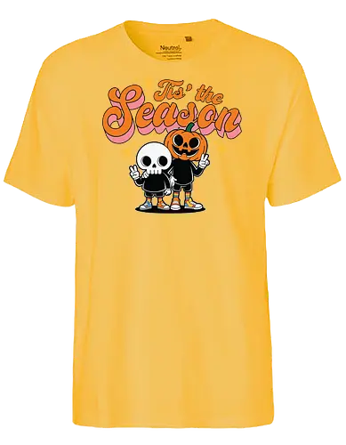 Tis' the Season - halloween, cartoon, pumpkin, skeleton, peace sign, seasonal, festive, lettering, stars, friendship - Fairtrade T-Shirt