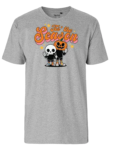 Tis' the Season - halloween, cartoon, pumpkin, skeleton, peace sign, seasonal, festive, lettering, stars, friendship - Fairtrade T-Shirt