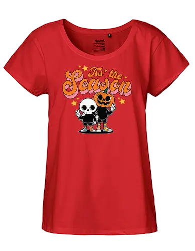 Tis' the Season - halloween, cartoon, pumpkin, skeleton, peace sign, seasonal, festive, lettering, stars, friendship - Fairtrade Girl Shirt