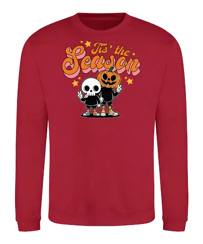 Tis' the Season - halloween, cartoon, pumpkin, skeleton, peace sign, seasonal, festive, lettering, stars, friendship - Sweatshirt