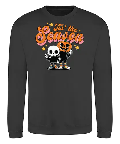 Tis' the Season - halloween, cartoon, pumpkin, skeleton, peace sign, seasonal, festive, lettering, stars, friendship - Sweatshirt
