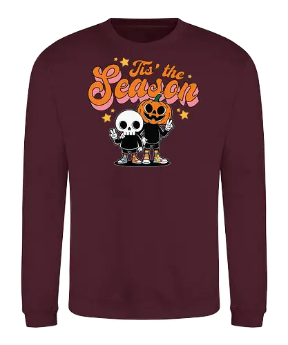 Tis' the Season - halloween, cartoon, pumpkin, skeleton, peace sign, seasonal, festive, lettering, stars, friendship - Sweatshirt