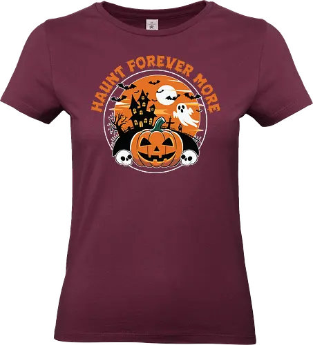  Haunt Forever More - dark, halloween, haunted house, pumpkin, ghost, bat, moon, skull, spooky, horror - Standard T-Shirt (Women)