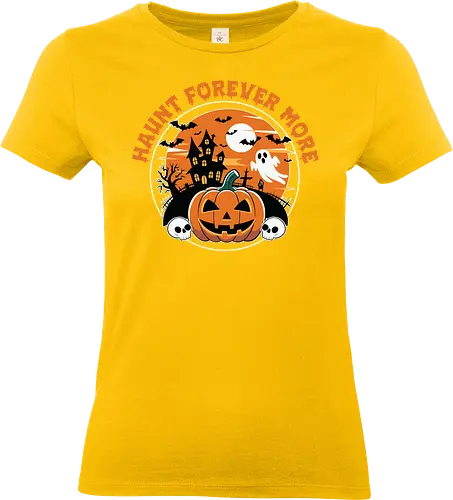  Haunt Forever More - dark, halloween, haunted house, pumpkin, ghost, bat, moon, skull, spooky, horror - Standard T-Shirt (Women)