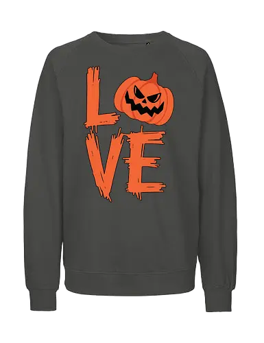 LOVE HALLOWEEN - halloween, jack-o'-lantern, typography, orange, spooky, love, creative design, menacing, pumpkin - Fairtrade Sweatshirt