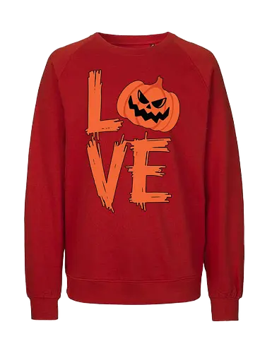 LOVE HALLOWEEN - halloween, jack-o'-lantern, typography, orange, spooky, love, creative design, menacing, pumpkin - Fairtrade Sweatshirt