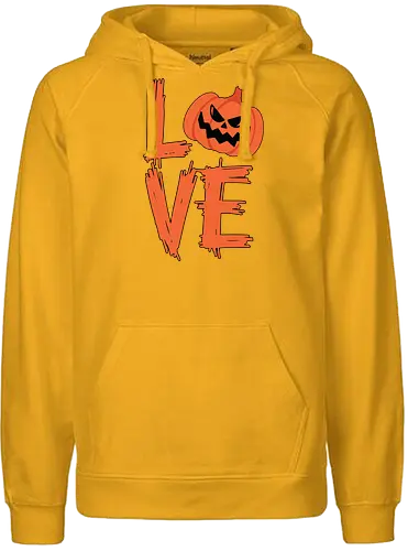 LOVE HALLOWEEN - halloween, jack-o'-lantern, typography, orange, spooky, love, creative design, menacing, pumpkin - Fairtrade Hoodie