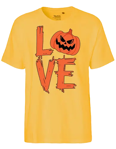 LOVE HALLOWEEN - halloween, jack-o'-lantern, typography, orange, spooky, love, creative design, menacing, pumpkin - Fairtrade T-Shirt