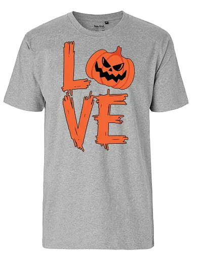 LOVE HALLOWEEN - halloween, jack-o'-lantern, typography, orange, spooky, love, creative design, menacing, pumpkin - Fairtrade T-Shirt