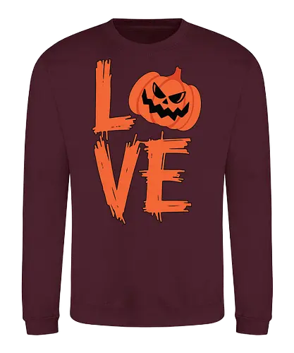 LOVE HALLOWEEN - halloween, jack-o'-lantern, typography, orange, spooky, love, creative design, menacing, pumpkin - Sweatshirt
