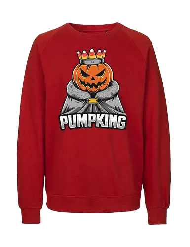 PUMPKING - halloween, pumpkin, jack-o'-lantern, crown, candy corn, royalty, robe, text, graphic design - Fairtrade Sweatshirt
