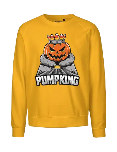 PUMPKING - halloween, pumpkin, jack-o'-lantern, crown, candy corn, royalty, robe, text, graphic design - Fairtrade Sweatshirt