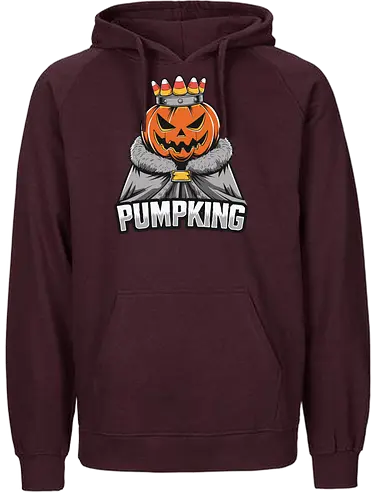 PUMPKING - halloween, pumpkin, jack-o'-lantern, crown, candy corn, royalty, robe, text, graphic design - Fairtrade Hoodie