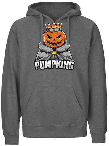 PUMPKING - halloween, pumpkin, jack-o'-lantern, crown, candy corn, royalty, robe, text, graphic design - Fairtrade Hoodie