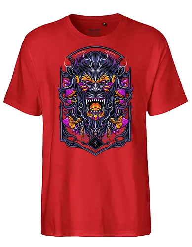 great Leo zodiac  - zodiac, leo, lion, mushroom, psycadelic, art, magic, cool, logo, mascot, illustration, wild, beast, horror, halloween - Fairtrade T-Shirt