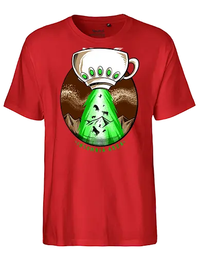 good infected - coffee, caffeine, cool, latte, cafe, insomnia, drink, happy, ufo, alien, scifi, fantasy, horror, halloween, sleep, insomnia - Fairtrade T-Shirt