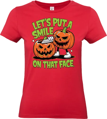 Let's put a smile on that face - halloween, pumpkins, carving, humor, spooky, playful, mischievous, grin - Standard T-Shirt (Women)
