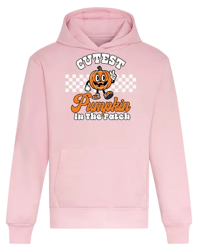 Cutest Pumpkin in the Patch - pumpkin, cartoon, cute, halloween, checkerboard, typography, character, friendly, orange - Heavyweight Hoodie
