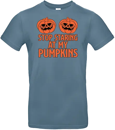 STOP STARING AT MY PUMPKINS - halloween, pumpkins, humor, carved, orange, spooky, typography, design, playful - Standard T-Shirt
