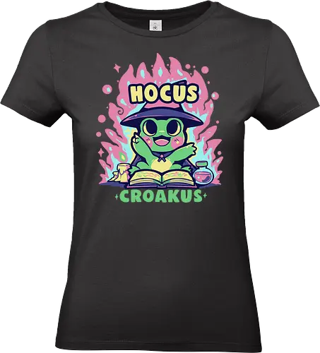 Hocus Croakus Frog - Hokuspokus, Frosch, Halloween, Zauber, kawaii, niedlich, froschig, Hexenfrosch, magischer Frosch, Froschzauber, Hokus Croakus, rosa, grün, magisch, Wortspiel, frog, halloween, spell, cute, froggy, witch frog - Standard T-Shirt (Women)