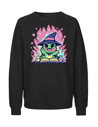 Witchy Spell Frog - frog, witch frog, Hokuspokus, Frosch, Halloween, Zauber, kawaii, niedlich, froschig, Hexenfrosch, magischer Frosch, Froschzauber, Hokus Croakus, rosa, grün, magisch, Wortspiel - Fairtrade Sweatshirt