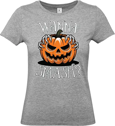 Wanna Smash? - jack-o'-lantern, pumpkin, halloween, spooky, skeletal hands, creepy - Standard T-Shirt (Women)