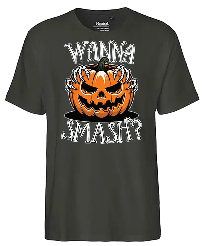 Wanna Smash? - jack-o'-lantern, pumpkin, halloween, spooky, skeletal hands, creepy - Fairtrade T-Shirt