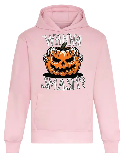 Wanna Smash? - jack-o'-lantern, pumpkin, halloween, spooky, skeletal hands, creepy - Heavyweight Hoodie