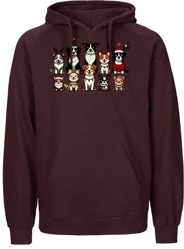 Dogs of Christmas - dogs, cartoon, christmas, festive, holiday, santa hats, reindeer antlers, accessories, cheerful - Fairtrade Hoodie