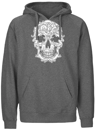 skull Dachshund dog - skull, monochrome, intricate, patterns, design, detailed, line work, background, complex, shapes, animal, Dachshund - Fairtrade Hoodie