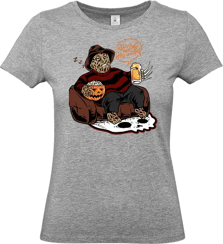 bored krueger - horror, halloween, cool, cute, fun, freddykrueger, beer, trickortreat, skull, cartoon, monster - Standard T-Shirt (Women)