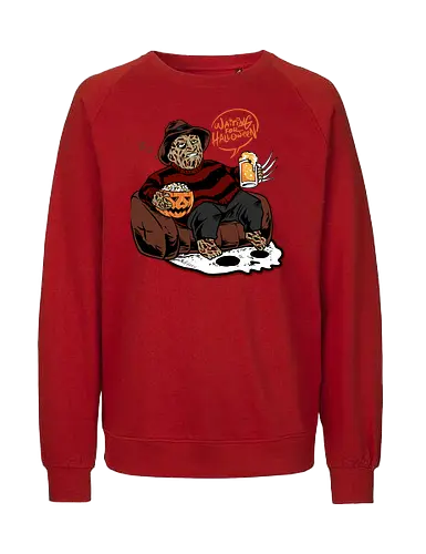 bored krueger - horror, halloween, cool, cute, fun, freddykrueger, beer, trickortreat, skull, cartoon, monster - Fairtrade Sweatshirt
