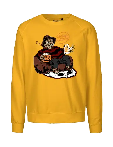bored krueger - horror, halloween, cool, cute, fun, freddykrueger, beer, trickortreat, skull, cartoon, monster - Fairtrade Sweatshirt