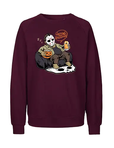 bored jason  - horror, halloween, cool, cute, fun, jasonvoorhees, mask, beer, trickortreat, drink, lazy, bored, cartoon, monster - Fairtrade Sweatshirt