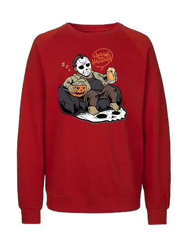 bored jason  - horror, halloween, cool, cute, fun, jasonvoorhees, mask, beer, trickortreat, drink, lazy, bored, cartoon, monster - Fairtrade Sweatshirt