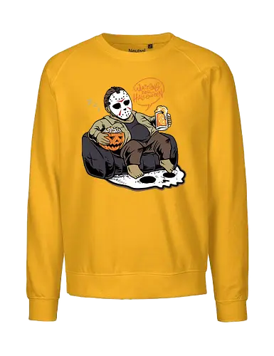 bored jason  - horror, halloween, cool, cute, fun, jasonvoorhees, mask, beer, trickortreat, drink, lazy, bored, cartoon, monster - Fairtrade Sweatshirt