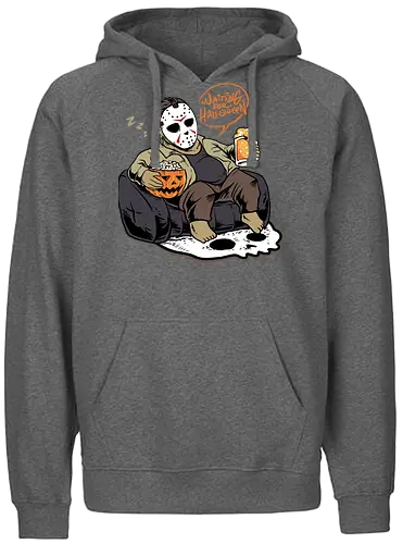 bored jason  - horror, halloween, cool, cute, fun, jasonvoorhees, mask, beer, trickortreat, drink, lazy, bored, cartoon, monster - Fairtrade Hoodie