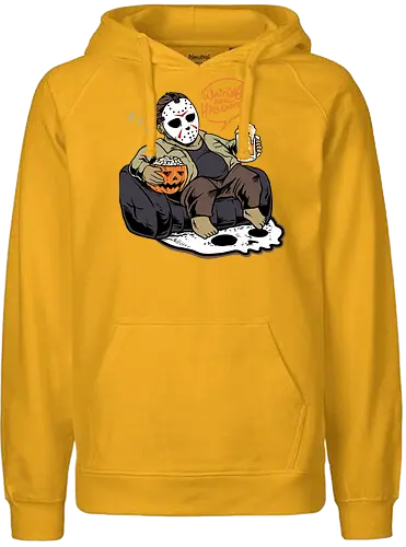 bored jason  - horror, halloween, cool, cute, fun, jasonvoorhees, mask, beer, trickortreat, drink, lazy, bored, cartoon, monster - Fairtrade Hoodie