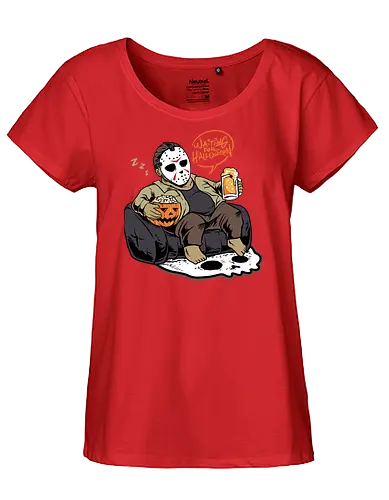bored jason  - horror, halloween, cool, cute, fun, jasonvoorhees, mask, beer, trickortreat, drink, lazy, bored, cartoon, monster - Fairtrade Girl Shirt