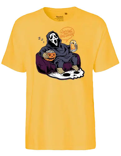 bored ghost  - horror, halloween, cool, cute, fun, ghost, ghostface, beer, drink, scream, cartoon, monster - Fairtrade T-Shirt