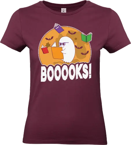 BOOOOKS - ghost, books, bats, glasses, moon, reading, halloween, cartoon, humor, spooky - Standard T-Shirt (Women)