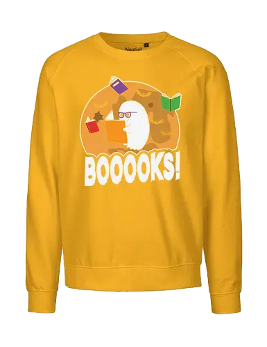 BOOOOKS - ghost, books, bats, glasses, moon, reading, halloween, cartoon, humor, spooky - Fairtrade Sweatshirt