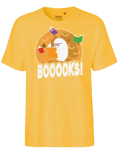 BOOOOKS - ghost, books, bats, glasses, moon, reading, halloween, cartoon, humor, spooky - Fairtrade T-Shirt