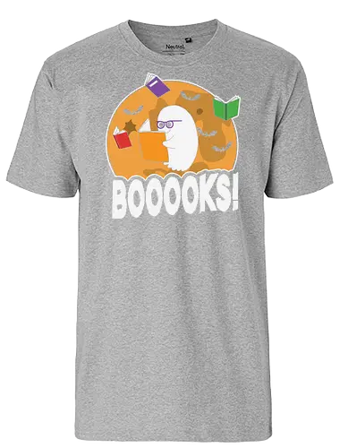 BOOOOKS - ghost, books, bats, glasses, moon, reading, halloween, cartoon, humor, spooky - Fairtrade T-Shirt