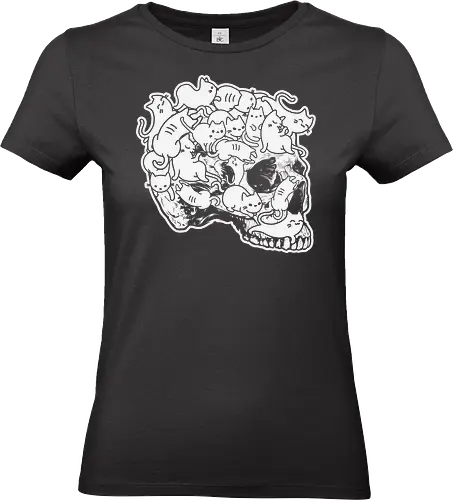 Cat skull - cats, skull, monochrome, surreal, whimsical, humor, cartoon, design, playful, illustration - Standard T-Shirt (Women)