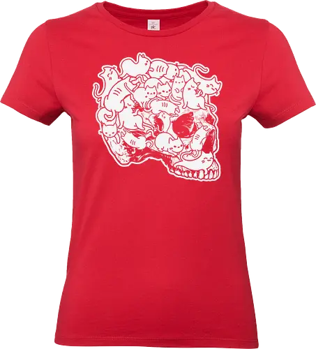 Cat skull - cats, skull, monochrome, surreal, whimsical, humor, cartoon, design, playful, illustration - Standard T-Shirt (Women)