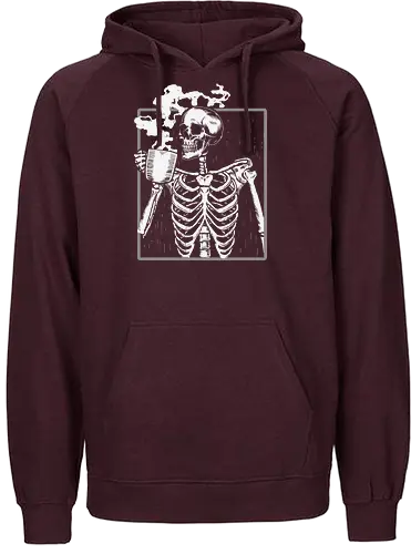  skeleton drinking coffee - skeleton, coffee, steam, monochrome, humor, macabre, drink, skull, illustration - Fairtrade Hoodie