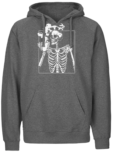  skeleton drinking coffee - skeleton, coffee, steam, monochrome, humor, macabre, drink, skull, illustration - Fairtrade Hoodie