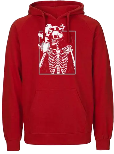  skeleton drinking coffee - skeleton, coffee, steam, monochrome, humor, macabre, drink, skull, illustration - Fairtrade Hoodie